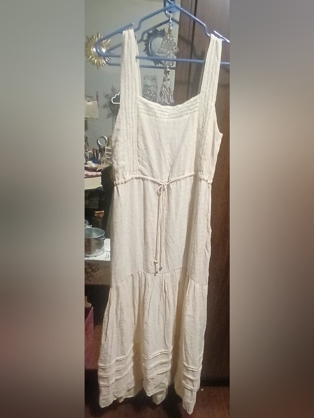 Petal & Pup Size 6 Lightweight Cream Maxi Dress with Crochet Details